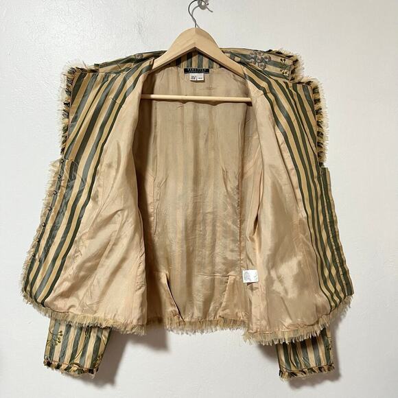 Peruvian Connection Silk Edwardian Embroidered Jacket Size 16 Striped Artsy FLAW - Picture 4 of 15